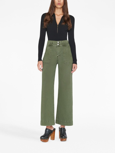Shop Frame Cropped Wide-leg Jeans In Green