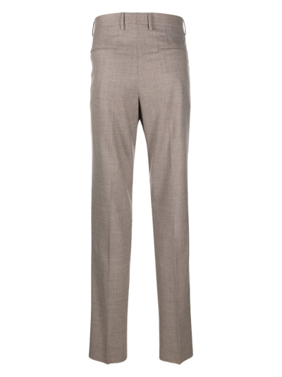 Shop Tagliatore Pressed-crease Knitted Slim-cut Trousers In Brown