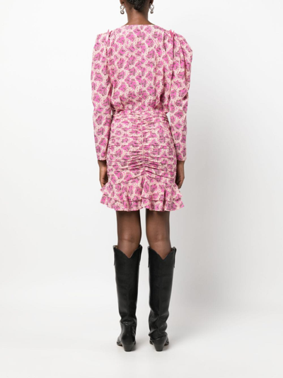 Shop Isabel Marant Milendi Abstract-print Ruched Miniskirt In Pink