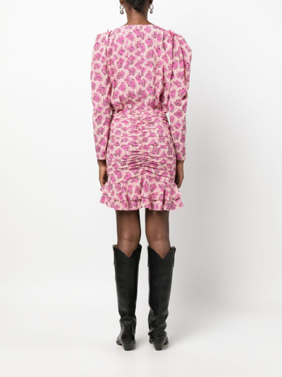 Isabel Marant Milendi Abstract-print Ruched Miniskirt In Pink