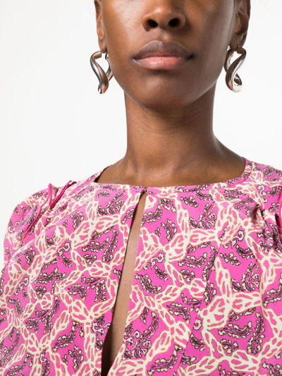 Isabel Marant Printed Blouse With Buttoned Cuffs And Ruched Shoulders In Pink
