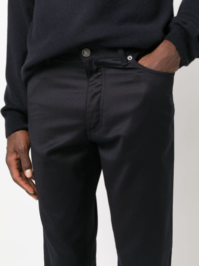 Zegna Logo-patch Wool Straight-leg Trousers In Blue