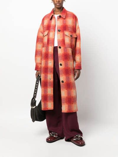 Isabel Marant Étoile Bold Check Pattern Wool Coat With Classic Collar In Orange