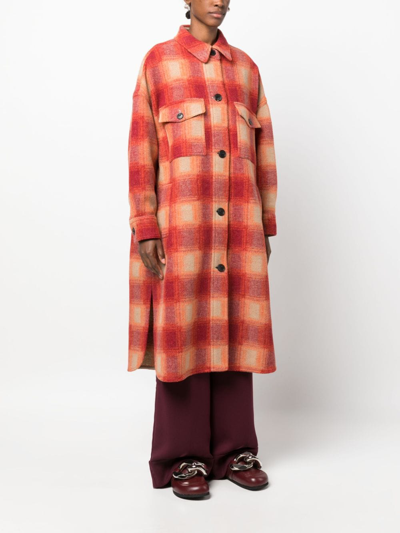 Isabel Marant Étoile Bold Check Pattern Wool Coat With Classic Collar In Orange