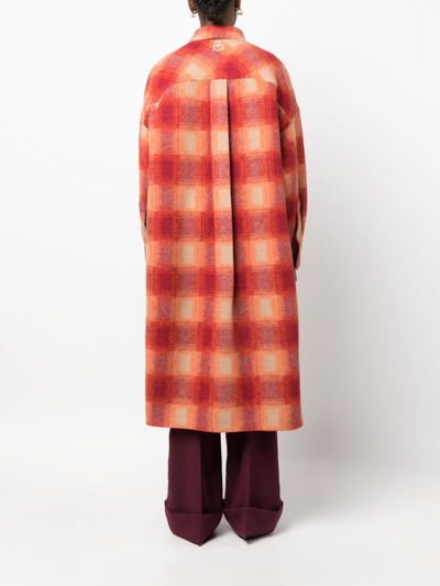 Isabel Marant Étoile Bold Check Pattern Wool Coat With Classic Collar In Orange