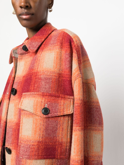 Isabel Marant Étoile Bold Check Pattern Wool Coat With Classic Collar In Orange