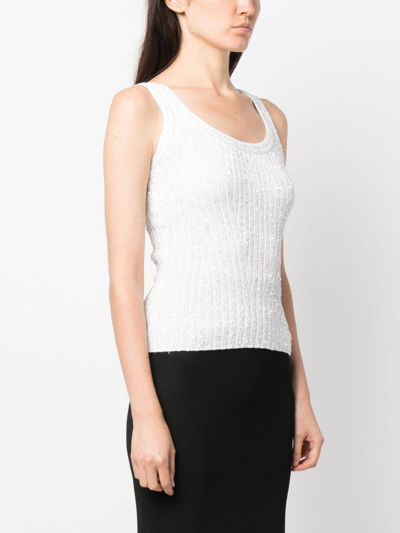 Shop Missoni Sequin-embellished Ribbed Top In White