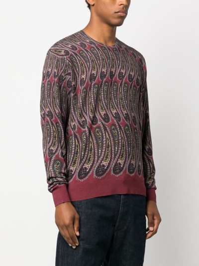 Shop Etro Long-sleeve Intarsia-knit Jumper In Red