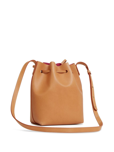 Shop Mansur Gavriel Mini Leather Bucket Bag In Orange