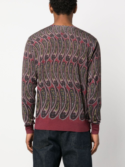 Shop Etro Long-sleeve Intarsia-knit Jumper In Red