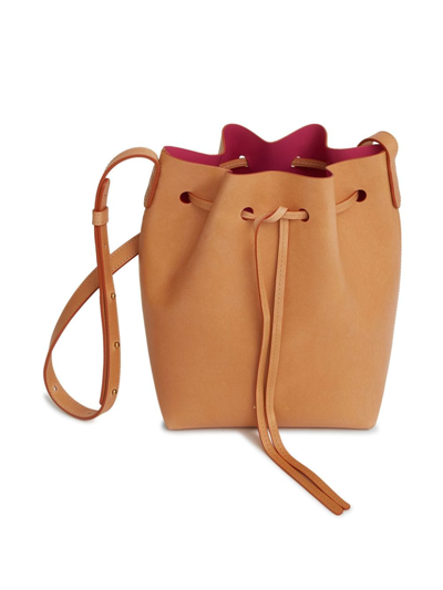 Shop Mansur Gavriel Mini Leather Bucket Bag In Orange