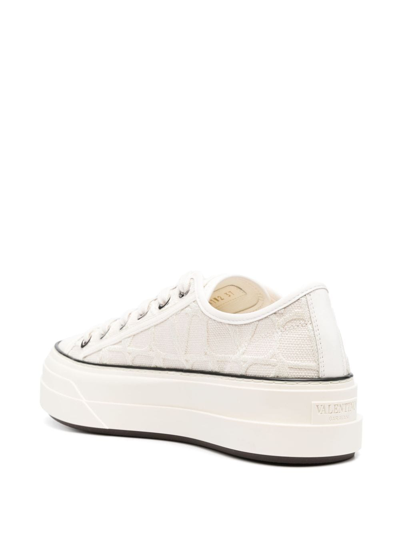 Shop Valentino Platform-sole Lace-up Sneakers In Neutrals