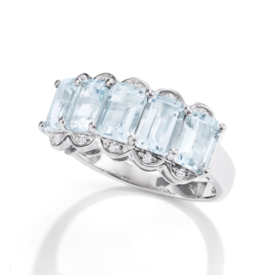 Ross-simons Aquamarine Ring With Diamonds In Sterling Silver In Silver
