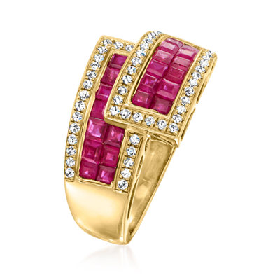 Ross-simons Ruby And . Diamond Bypass Ring In 14kt Yellow Gold In Red