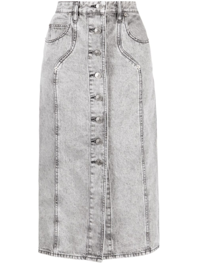 Shop Marant Etoile Grey Vandy Denim Midi Skirt