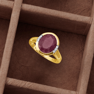 Ross-simons Ruby Ring With Diamond Accents In 14kt Yellow Gold In Red