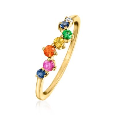 Rs Pure Ross-simons Multi-gemstone Ring With Diamond Accent In 14kt Yellow Gold