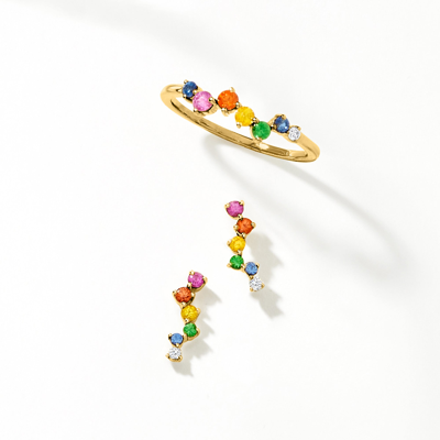Rs Pure Ross-simons Multi-gemstone Ring With Diamond Accent In 14kt Yellow Gold