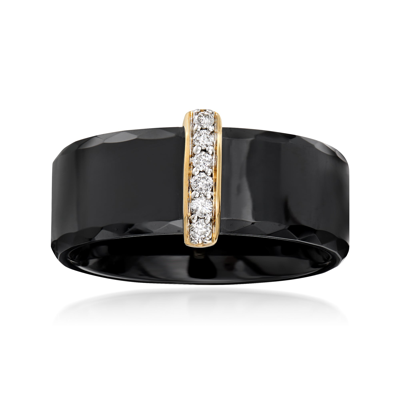 Ross-simons Black Ceramic Ring With Diamond Bar In 14kt Yellow Gold In Black