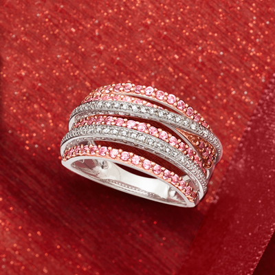 Ross-simons Pink Sapphire And . Diamond Highway Ring In Sterling Silver