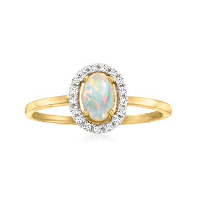 Shop Canaria Fine Jewelry Canaria Opal Halo Ring With Diamond Accents In 10kt Yellow Gold In Blue