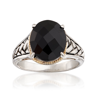 Ross-simons Oval Black Onyx Braid Ring In Sterling Silver And 14kt Yellow Gold