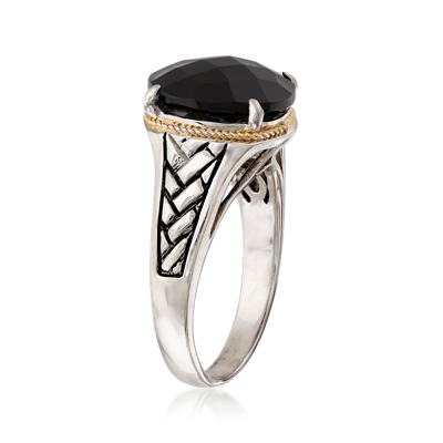 Ross-simons Oval Black Onyx Braid Ring In Sterling Silver And 14kt Yellow Gold