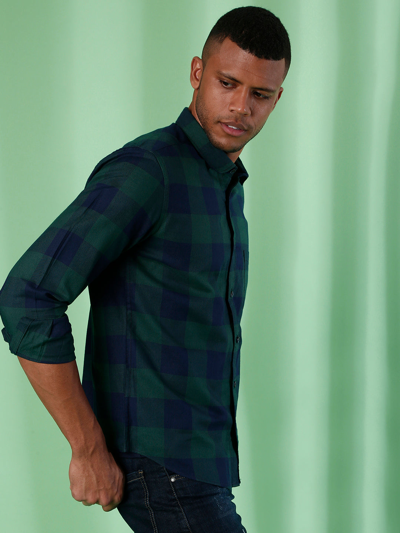 Shop Campus Sutra Men Full Sleeve Checkered Casual Shirt In Green