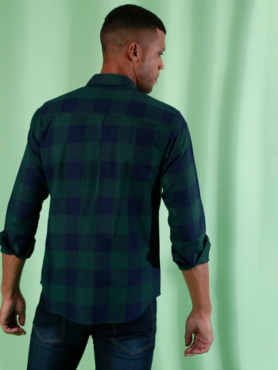 Shop Campus Sutra Men Full Sleeve Checkered Casual Shirt In Green