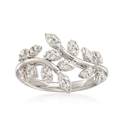 Ross-simons Diamond Laurel Leaf Bypass Ring In Sterling Silver In Silver