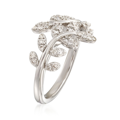 Ross-simons Diamond Laurel Leaf Bypass Ring In Sterling Silver In Silver