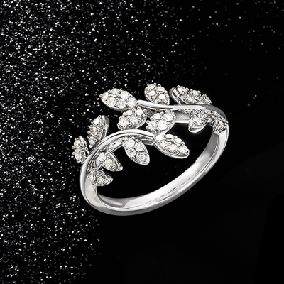 Ross-simons Diamond Laurel Leaf Bypass Ring In Sterling Silver In Silver