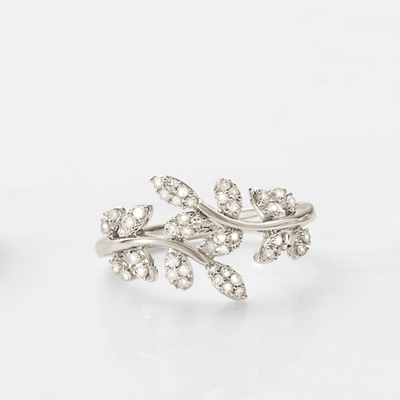 Ross-simons Diamond Laurel Leaf Bypass Ring In Sterling Silver In Silver