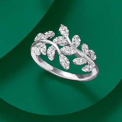 Ross-simons Diamond Laurel Leaf Bypass Ring In Sterling Silver In Silver