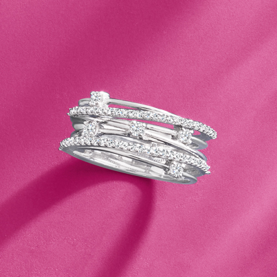 Ross-simons Diamond Highway Station Ring In Sterling Silver In Silver