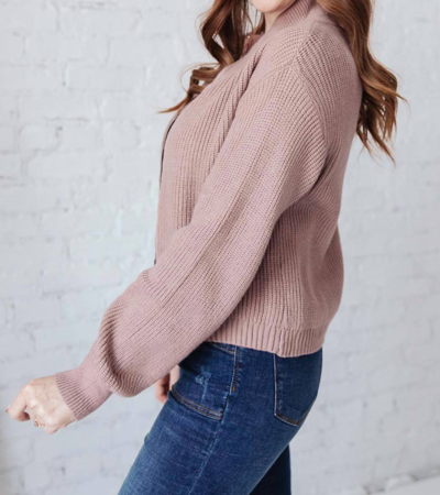 Shop Cozy Casual Fireside Zip Up Jacket In Taupe In Pink