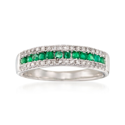 Ross-simons Emerald And . Diamond Ring In 14kt White Gold In Silver