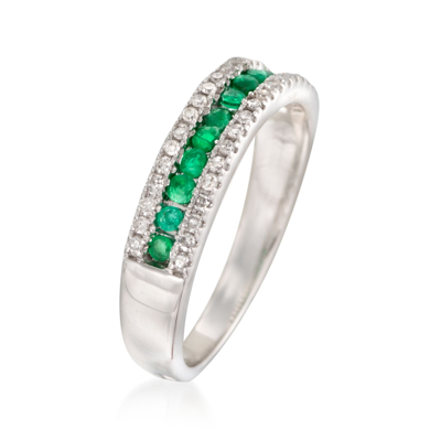 Ross-simons Emerald And . Diamond Ring In 14kt White Gold In Silver