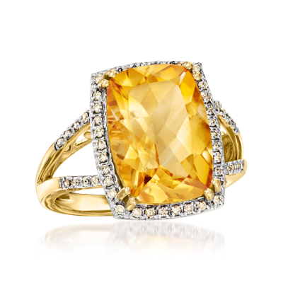 Ross-simons Citrine And . Champagne Diamond Ring In 14kt Yellow Gold In Orange