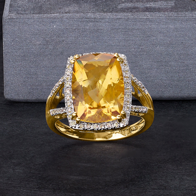 Ross-simons Citrine And . Champagne Diamond Ring In 14kt Yellow Gold In Orange