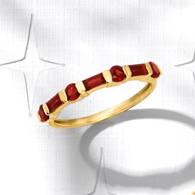 Ross-simons Baguette And Round Garnet Ring In 14kt Yellow Gold In Gold