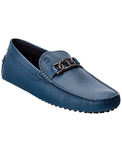 Shop Tod's Tods Gommini Leather Driver In Blue