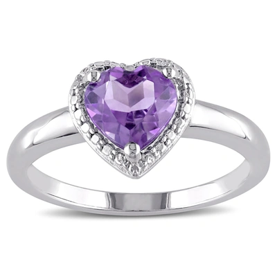 Mimi & Max Amethyst Heart Halo Ring In Sterling Silver In Purple