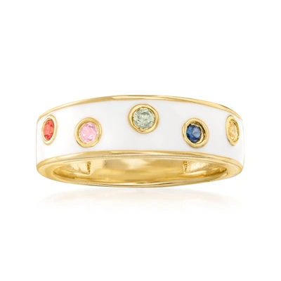 Ross-simons Multicolored Sapphire And White Enamel Ring In 18kt Gold Over Sterling