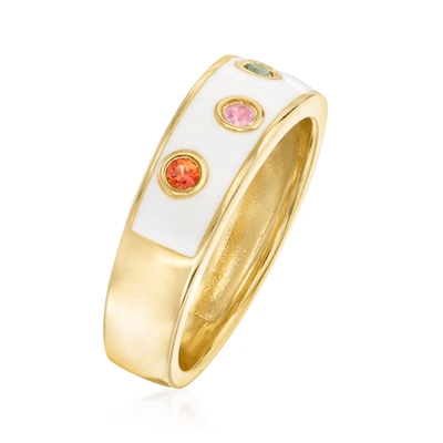 Ross-simons Multicolored Sapphire And White Enamel Ring In 18kt Gold Over Sterling