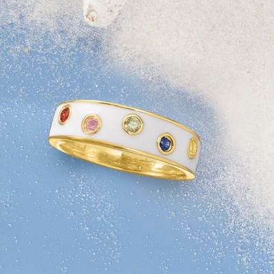 Ross-simons Multicolored Sapphire And White Enamel Ring In 18kt Gold Over Sterling