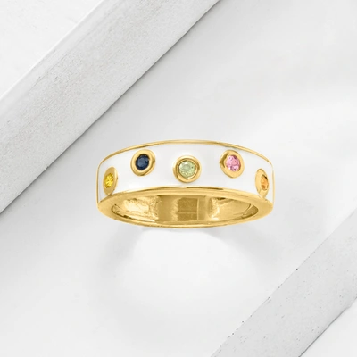 Ross-simons Multicolored Sapphire And White Enamel Ring In 18kt Gold Over Sterling