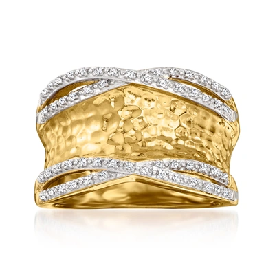 Ross-simons Diamond Hammered Ring In 18kt Yellow Gold Over Sterling Silver In Gold