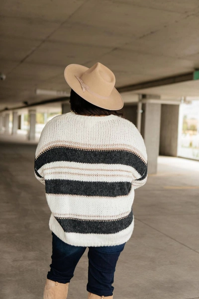Fsl Sraightforward Striped Sweater In Ivory And Black In White
