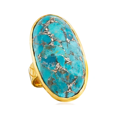 Ross-simons Mosaic Turquoise Ring In 18kt Gold Over Sterling In Blue
